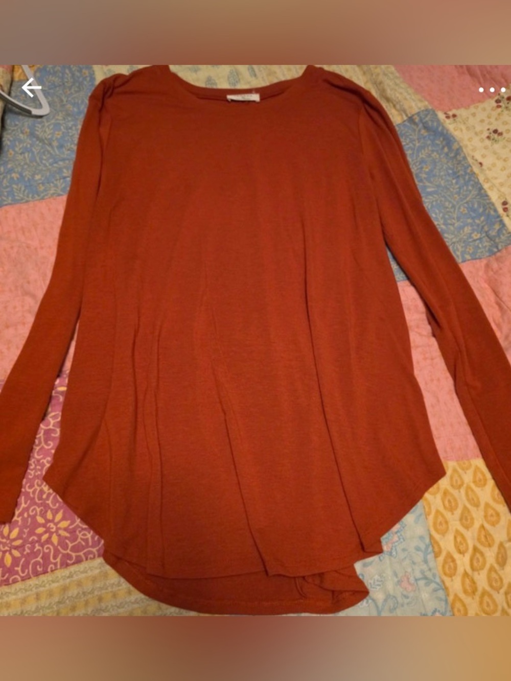 Women's Long Sleeve Crewneck Tunic Style Top - XL - Rust/Orange